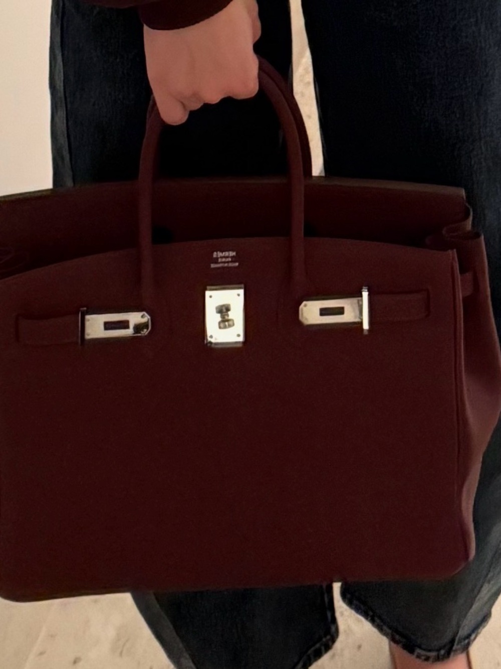 Lux Pebbled Leather Top-Handle Tote in Burgundy